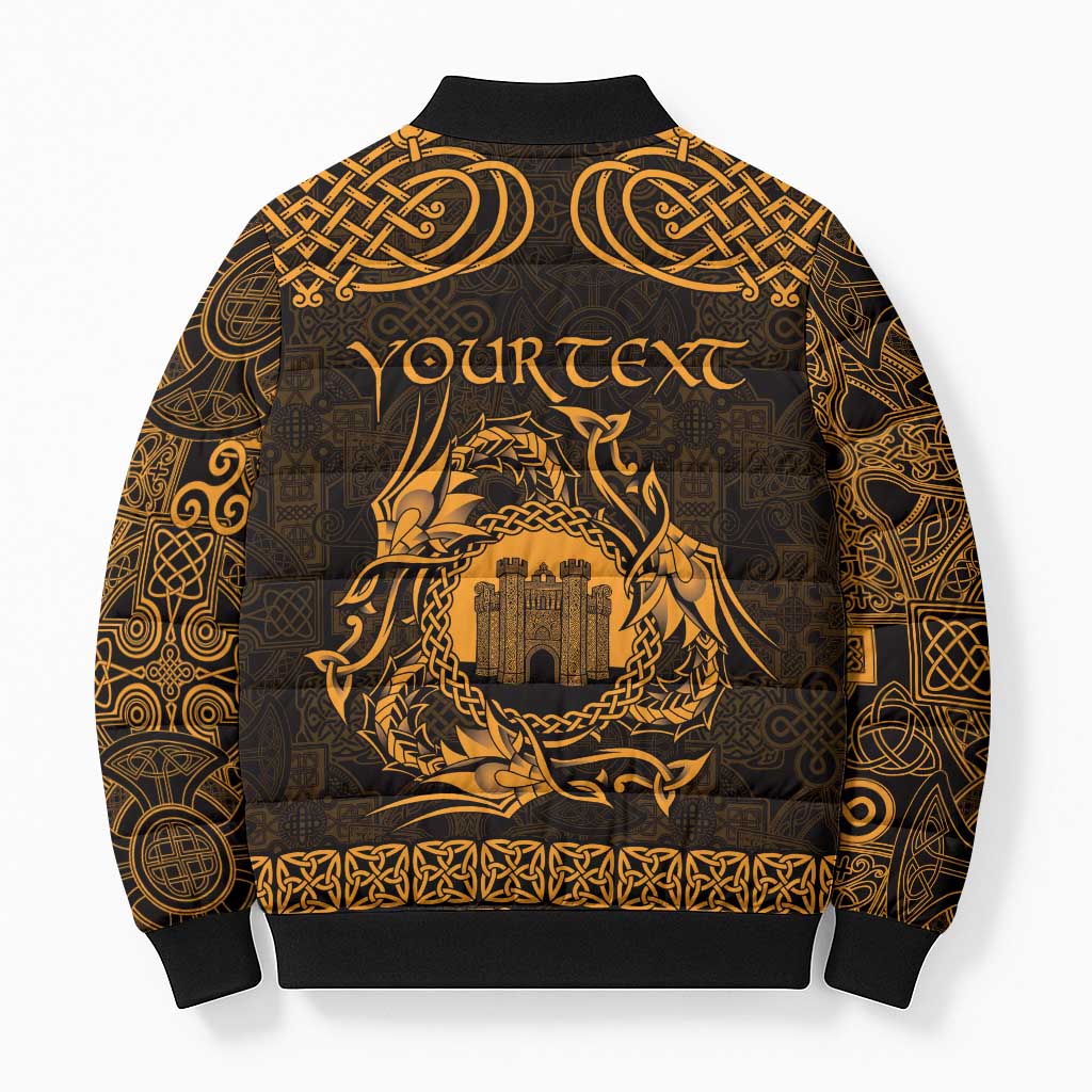 Personalized Denbighshire Sir Ddinbych Bomber Puffer Jacket Gold Gatehouse Denbigh Castle Celtic-inspired - Wonder Print Shop