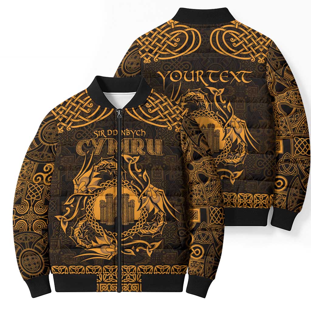 Personalized Denbighshire Sir Ddinbych Bomber Puffer Jacket Gold Gatehouse Denbigh Castle Celtic-inspired - Wonder Print Shop