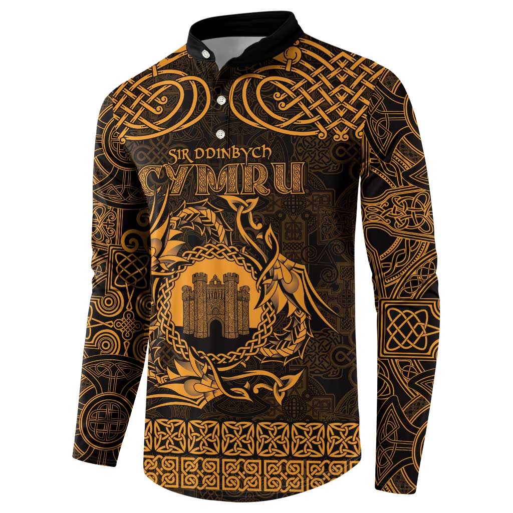 Personalized Denbighshire Sir Ddinbych Button Sweatshirt Gold Gatehouse Denbigh Castle Celtic-inspired - Wonder Print Shop