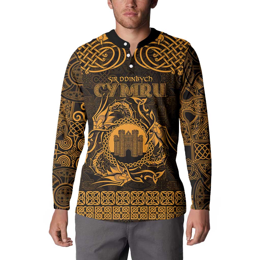 Personalized Denbighshire Sir Ddinbych Button Sweatshirt Gold Gatehouse Denbigh Castle Celtic-inspired - Wonder Print Shop