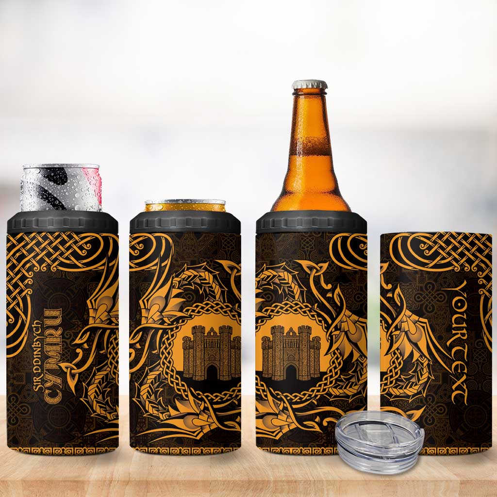 Personalized Denbighshire Sir Ddinbych 4 in 1 Can Cooler Tumbler Gold Gatehouse Denbigh Castle Celtic-inspired - Wonder Print Shop