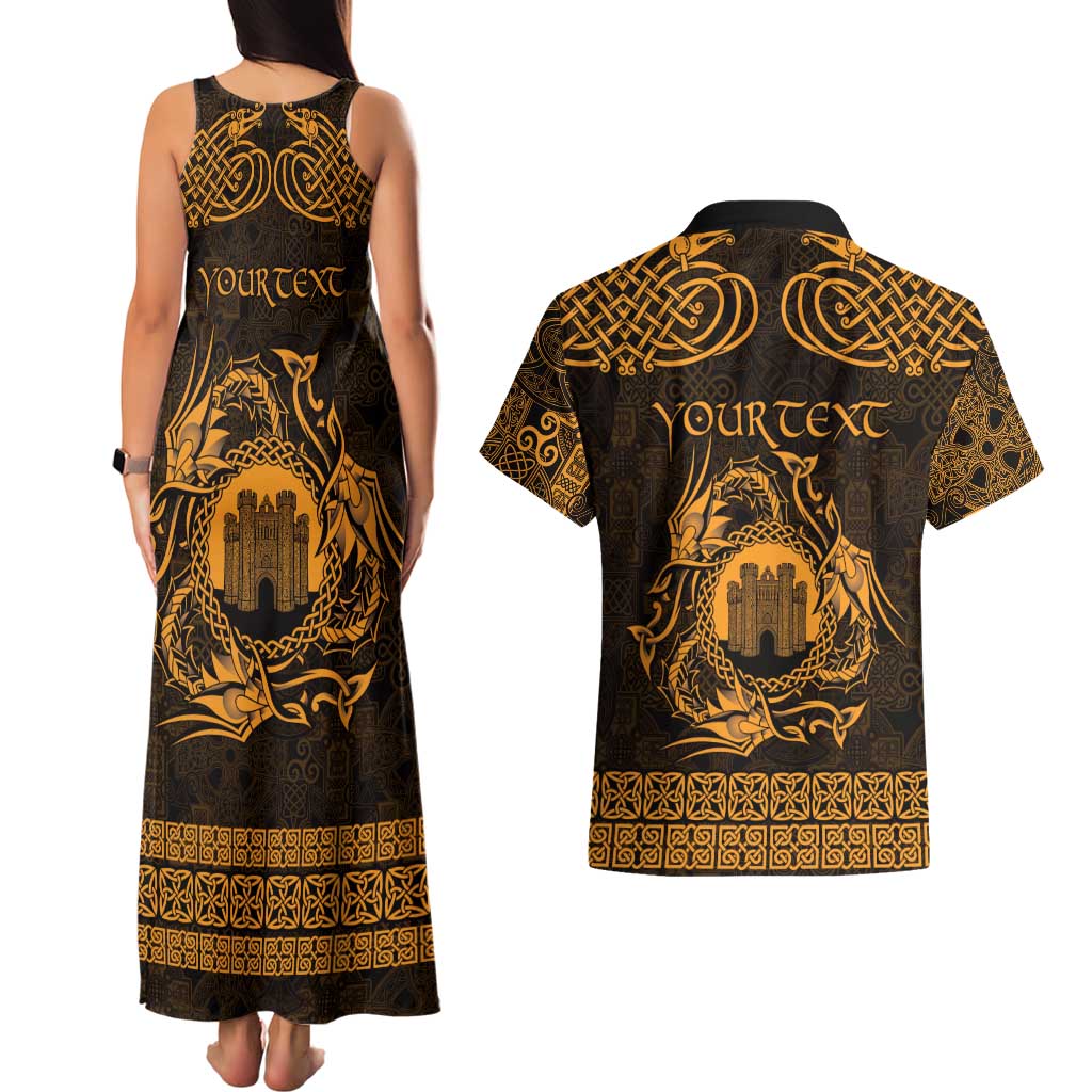 Personalized Denbighshire Sir Ddinbych Couples Matching Tank Maxi Dress and Hawaiian Shirt Gold Gatehouse Denbigh Castle Celtic-inspired - Wonder Print Shop