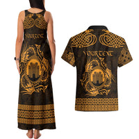 Personalized Denbighshire Sir Ddinbych Couples Matching Tank Maxi Dress and Hawaiian Shirt Gold Gatehouse Denbigh Castle Celtic-inspired - Wonder Print Shop