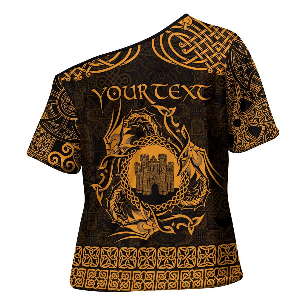 Personalized Denbighshire Sir Ddinbych Cross Shoulder Shirt Gold Gatehouse Denbigh Castle Celtic-inspired - Wonder Print Shop