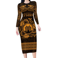Personalized Denbighshire Sir Ddinbych Family Matching Long Sleeve Bodycon Dress and Hawaiian Shirt Gold Gatehouse Denbigh Castle Celtic-inspired - Wonder Print Shop