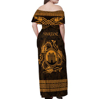 Personalized Denbighshire Sir Ddinbych Family Matching Off Shoulder Maxi Dress and Hawaiian Shirt Gold Gatehouse Denbigh Castle Celtic-inspired - Wonder Print Shop