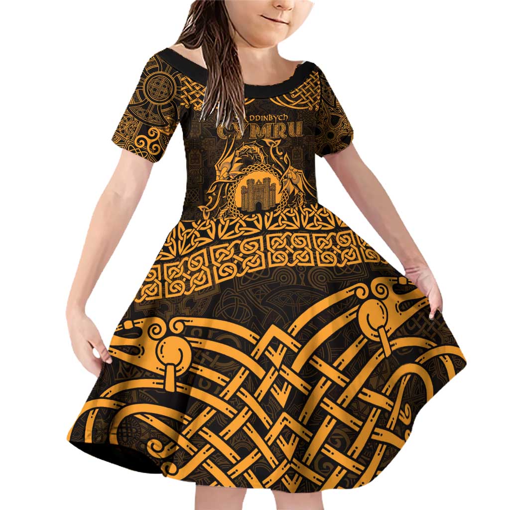Personalized Denbighshire Sir Ddinbych Family Matching Off Shoulder Short Dress and Hawaiian Shirt Gold Gatehouse Denbigh Castle Celtic-inspired - Wonder Print Shop