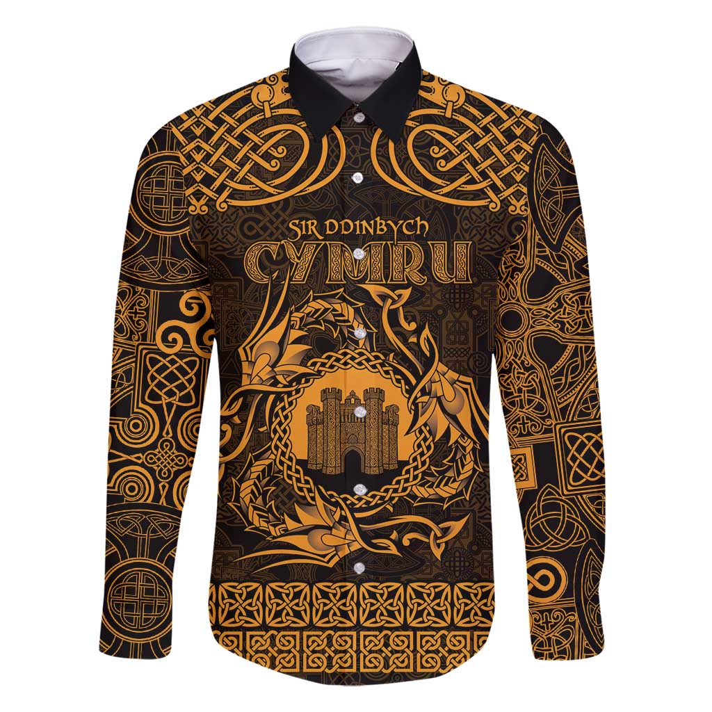 Personalized Denbighshire Sir Ddinbych Family Matching Off Shoulder Short Dress and Hawaiian Shirt Gold Gatehouse Denbigh Castle Celtic-inspired - Wonder Print Shop