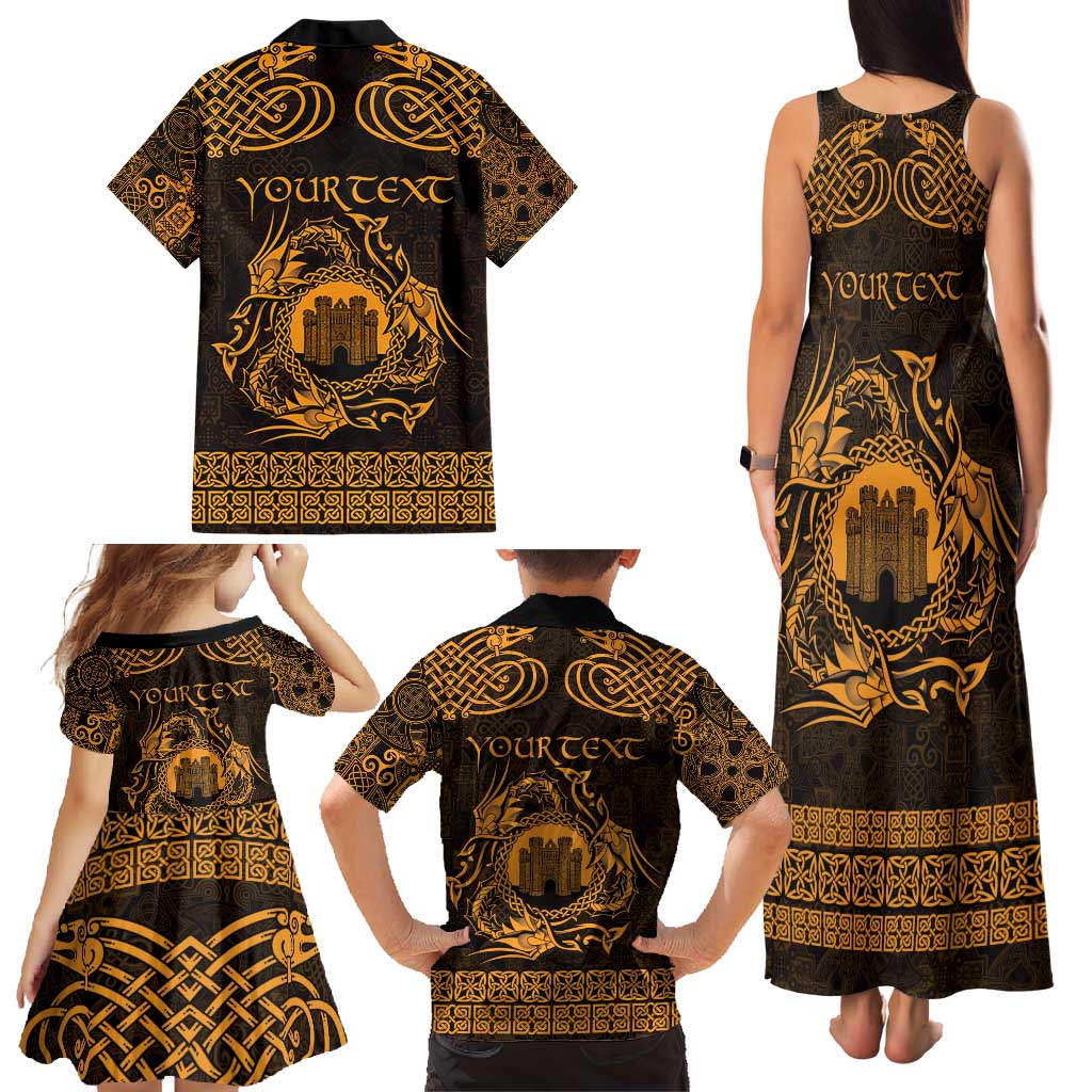 Personalized Denbighshire Sir Ddinbych Family Matching Tank Maxi Dress and Hawaiian Shirt Gold Gatehouse Denbigh Castle Celtic-inspired - Wonder Print Shop