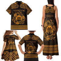 Personalized Denbighshire Sir Ddinbych Family Matching Tank Maxi Dress and Hawaiian Shirt Gold Gatehouse Denbigh Castle Celtic-inspired - Wonder Print Shop