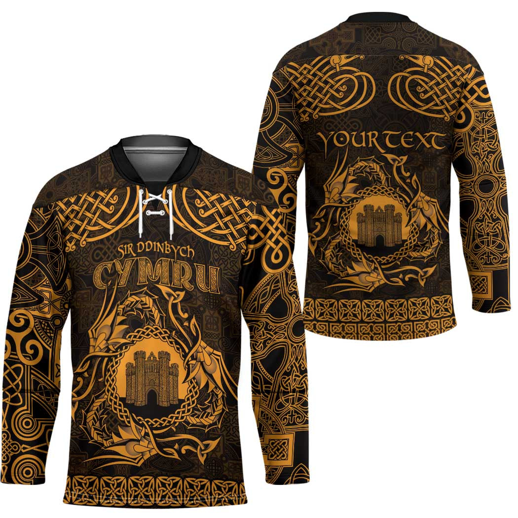 Personalized Denbighshire Sir Ddinbych Hockey Jersey Gold Gatehouse Denbigh Castle Celtic-inspired - Wonder Print Shop