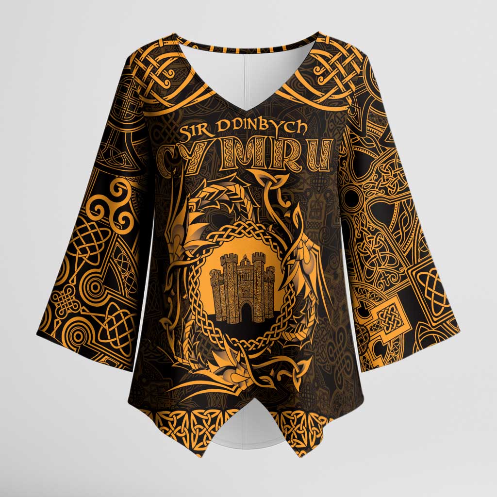 Personalized Denbighshire Sir Ddinbych Kimono Sleeve Blouse Gold Gatehouse Denbigh Castle Celtic-inspired - Wonder Print Shop