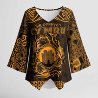 Personalized Denbighshire Sir Ddinbych Kimono Sleeve Blouse Gold Gatehouse Denbigh Castle Celtic-inspired - Wonder Print Shop