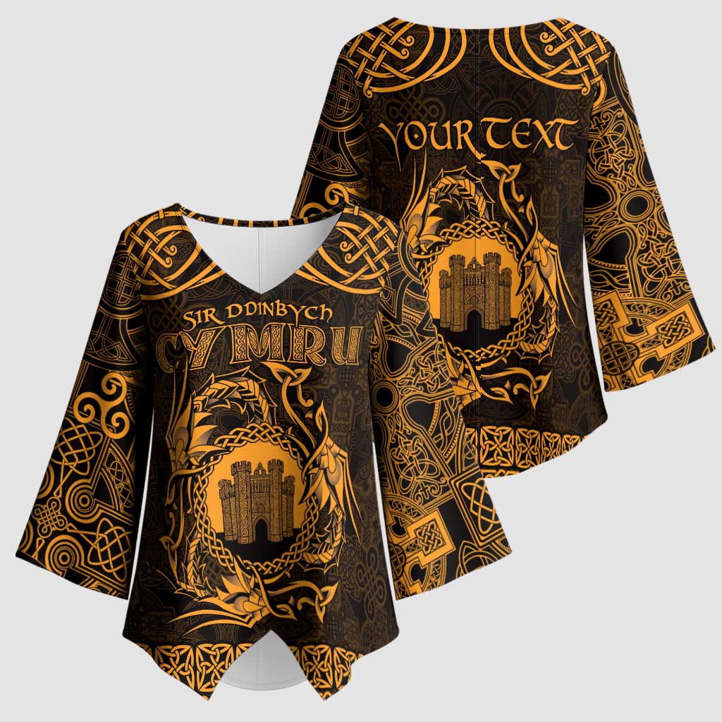 Personalized Denbighshire Sir Ddinbych Kimono Sleeve Blouse Gold Gatehouse Denbigh Castle Celtic-inspired - Wonder Print Shop