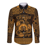 Personalized Denbighshire Sir Ddinbych Long Sleeve Button Shirt Gold Gatehouse Denbigh Castle Celtic-inspired - Wonder Print Shop