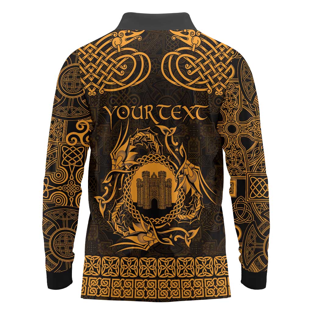 Personalized Denbighshire Sir Ddinbych Long Sleeve Polo Shirt Gold Gatehouse Denbigh Castle Celtic-inspired - Wonder Print Shop