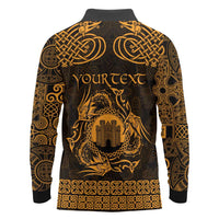 Personalized Denbighshire Sir Ddinbych Long Sleeve Polo Shirt Gold Gatehouse Denbigh Castle Celtic-inspired - Wonder Print Shop