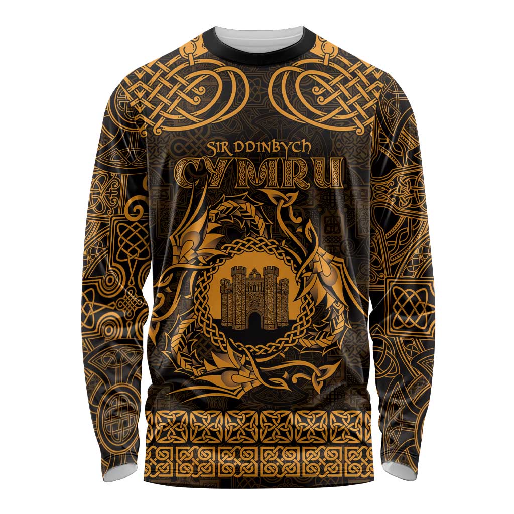 Personalized Denbighshire Sir Ddinbych Long Sleeve Shirt Gold Gatehouse Denbigh Castle Celtic-inspired - Wonder Print Shop