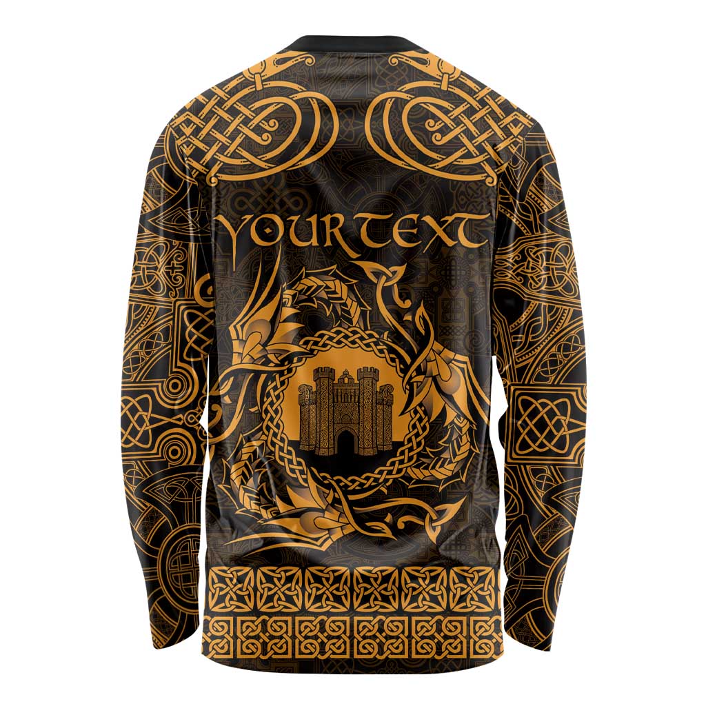 Personalized Denbighshire Sir Ddinbych Long Sleeve Shirt Gold Gatehouse Denbigh Castle Celtic-inspired - Wonder Print Shop