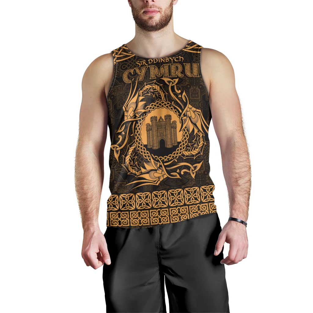 Personalized Denbighshire Sir Ddinbych Men Tank Top Gold Gatehouse Denbigh Castle Celtic-inspired - Wonder Print Shop