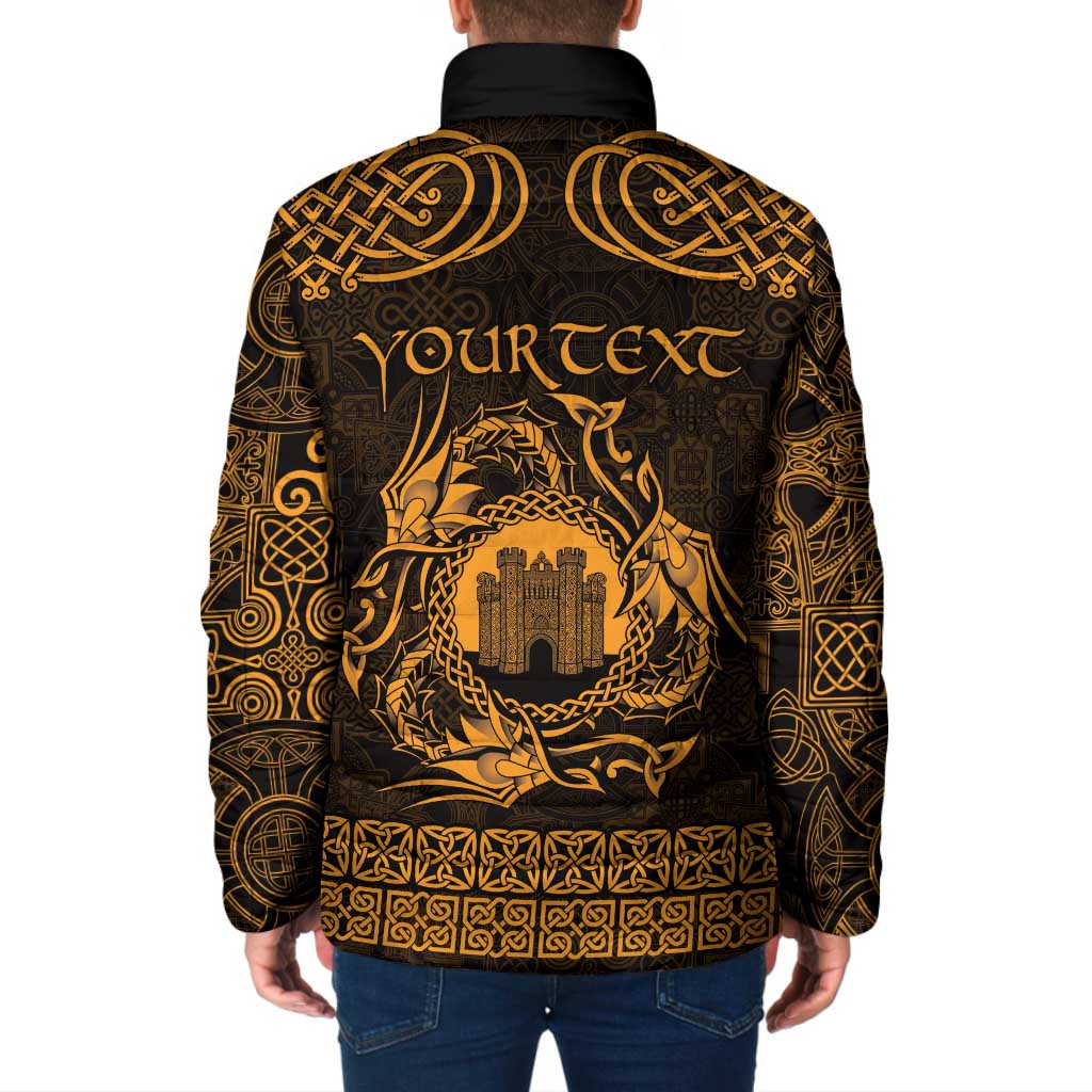 Personalized Denbighshire Sir Ddinbych Padded Jacket Gold Gatehouse Denbigh Castle Celtic-inspired - Wonder Print Shop