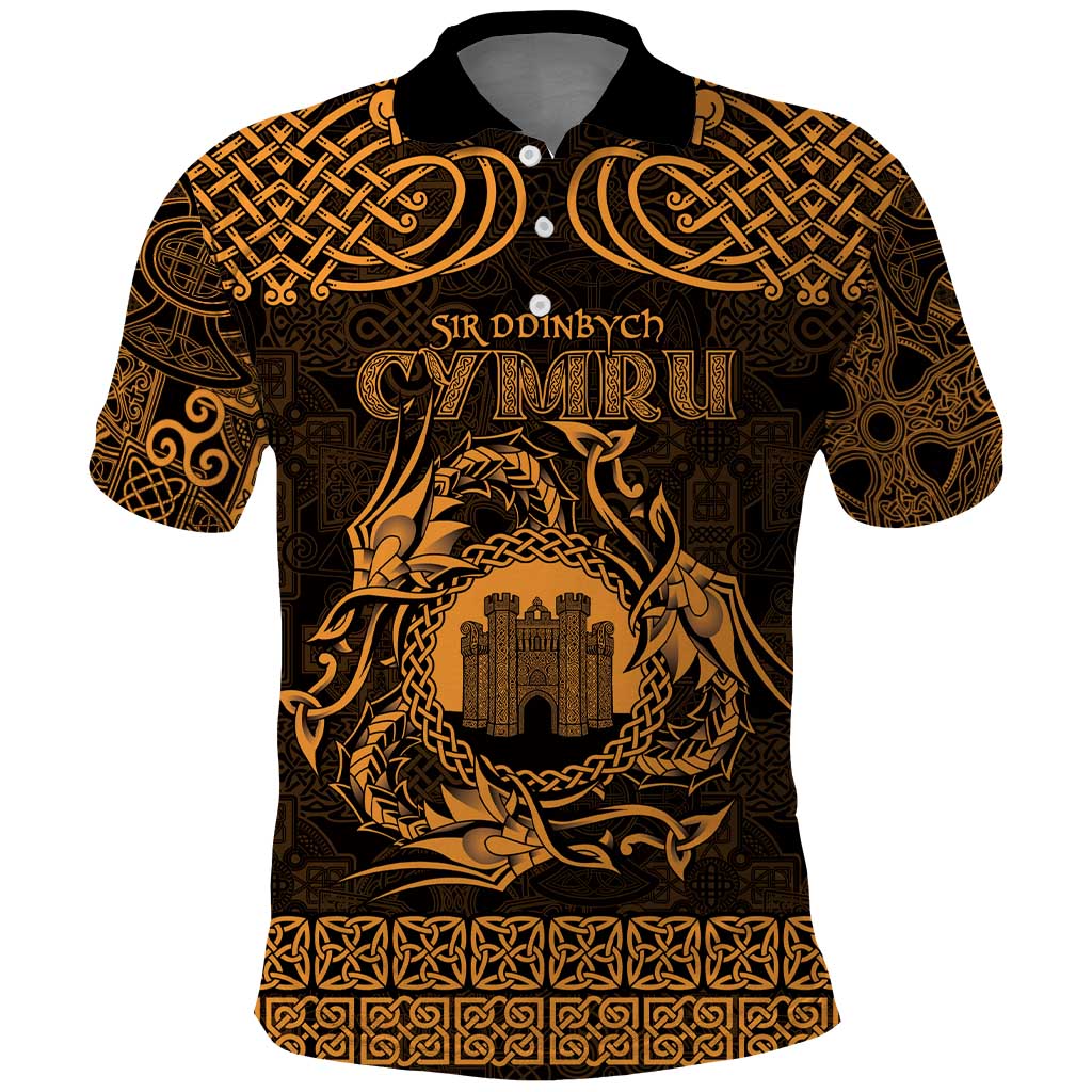 Personalized Denbighshire Sir Ddinbych Polo Shirt Gold Gatehouse Denbigh Castle Celtic-inspired - Wonder Print Shop