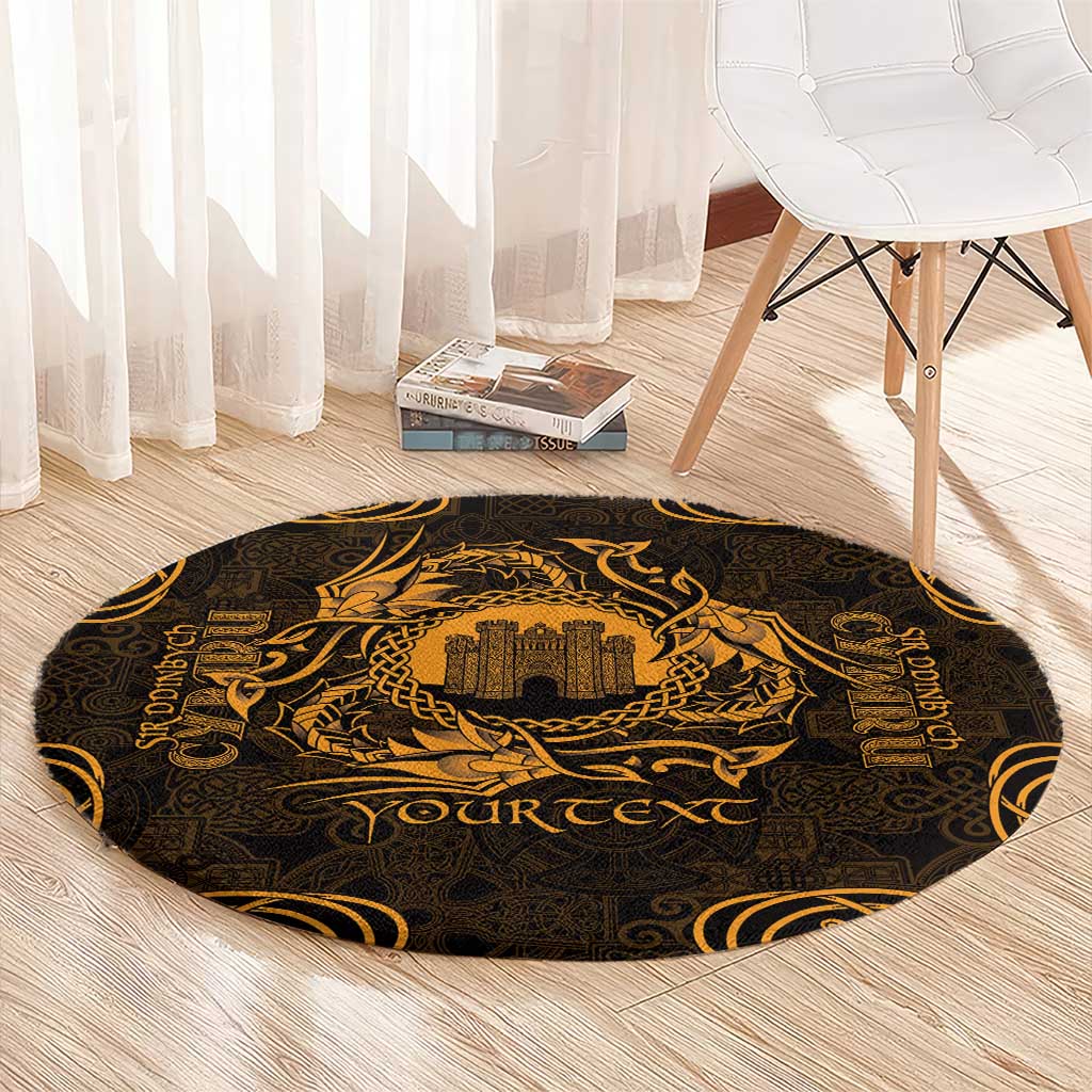 Personalized Denbighshire Sir Ddinbych Round Carpet Gold Gatehouse Denbigh Castle Celtic-inspired - Wonder Print Shop