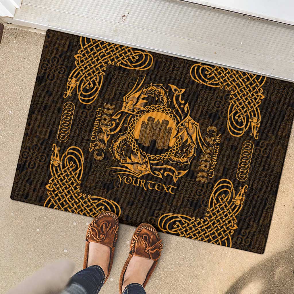 Personalized Denbighshire Sir Ddinbych Rubber Doormat Gold Gatehouse Denbigh Castle Celtic-inspired - Wonder Print Shop