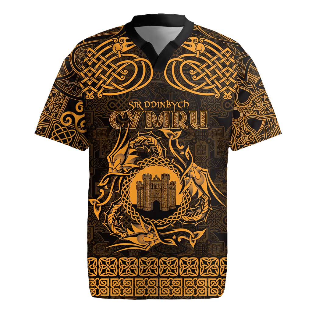 Personalized Denbighshire Sir Ddinbych Rugby Jersey Gold Gatehouse Denbigh Castle Celtic-inspired - Wonder Print Shop