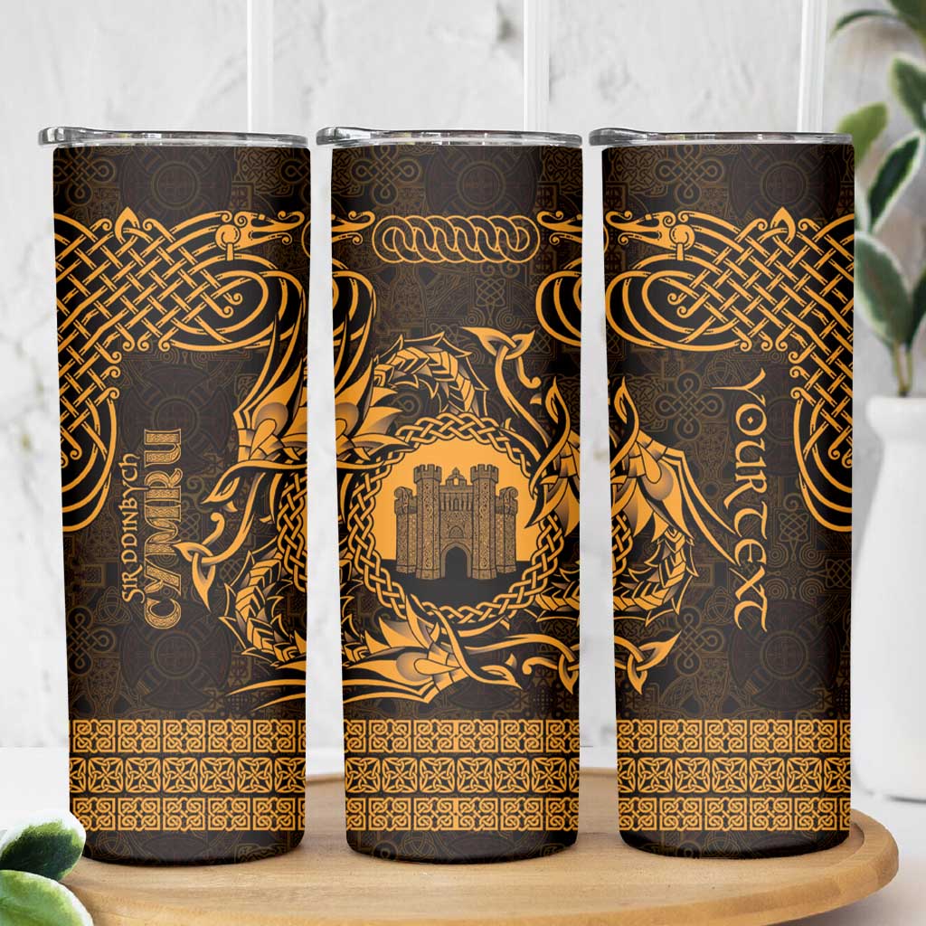 Personalized Denbighshire Sir Ddinbych Skinny Tumbler Gold Gatehouse Denbigh Castle Celtic-inspired - Wonder Print Shop