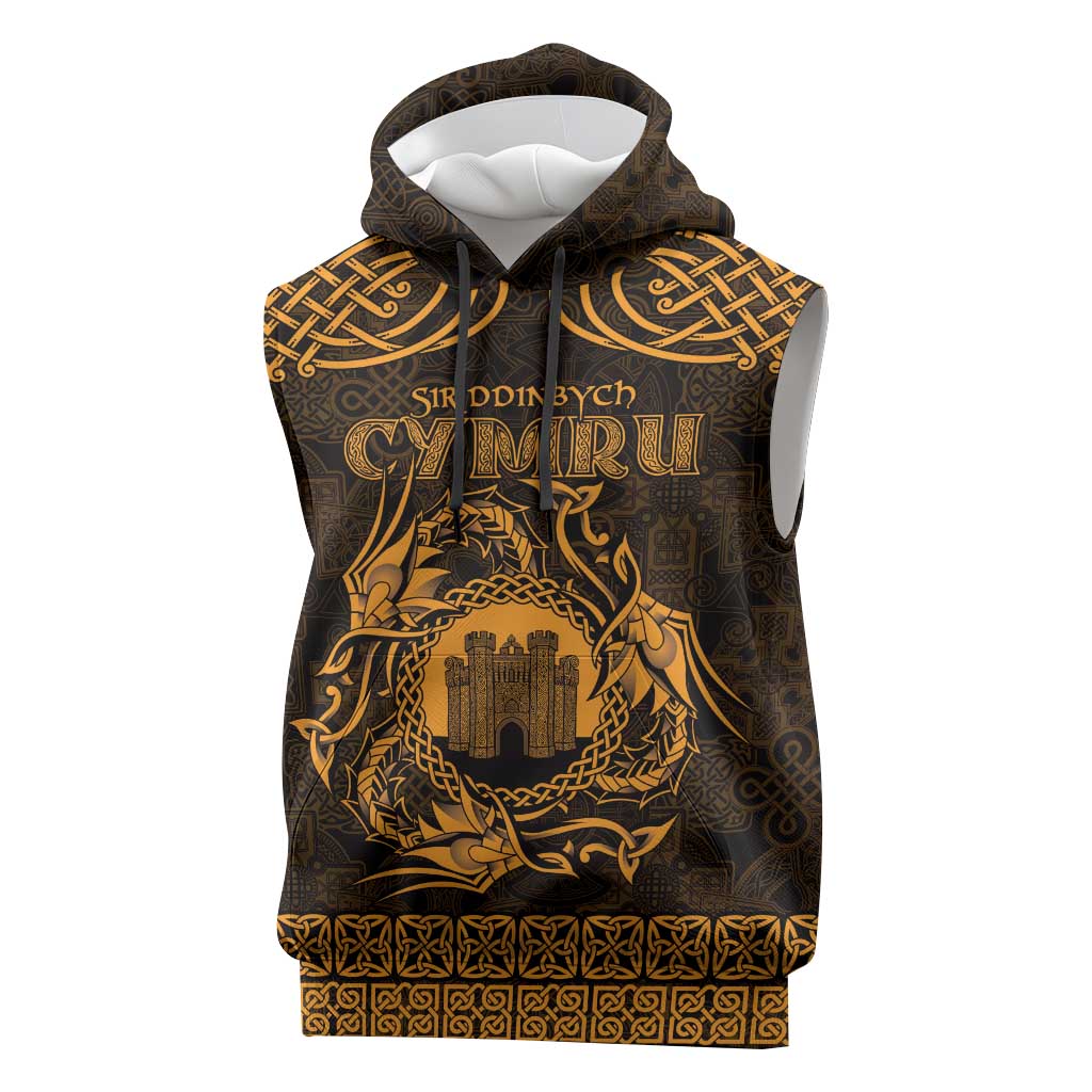 Personalized Denbighshire Sir Ddinbych Sleeveless Hoodie Gold Gatehouse Denbigh Castle Celtic-inspired - Wonder Print Shop