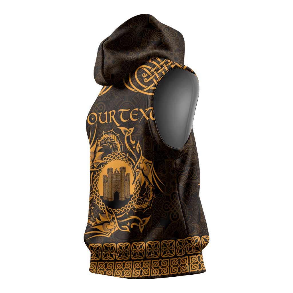 Personalized Denbighshire Sir Ddinbych Sleeveless Hoodie Gold Gatehouse Denbigh Castle Celtic-inspired - Wonder Print Shop