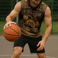 Personalized Denbighshire Sir Ddinbych Sleeveless Hoodie Gold Gatehouse Denbigh Castle Celtic-inspired - Wonder Print Shop