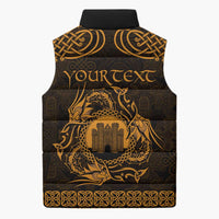 Personalized Denbighshire Sir Ddinbych Sleeveless Puffer Jacket Gold Gatehouse Denbigh Castle Celtic-inspired - Wonder Print Shop