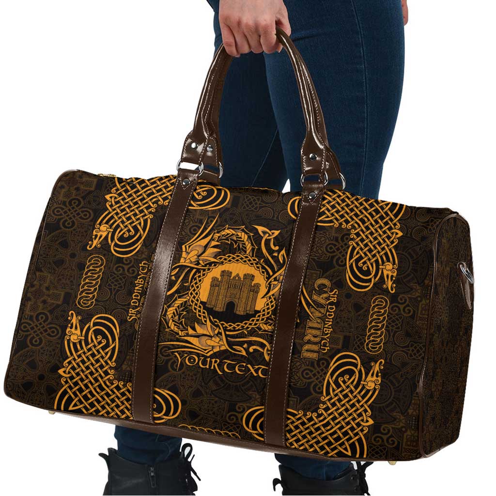 Personalized Denbighshire Sir Ddinbych Travel Bag Gold Gatehouse Denbigh Castle Celtic-inspired - Wonder Print Shop