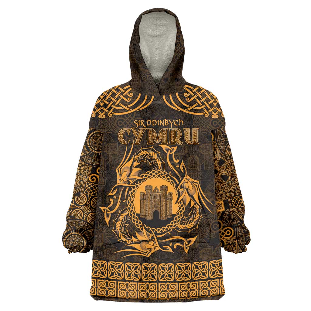 Personalized Denbighshire Sir Ddinbych Wearable Blanket Hoodie Gold Gatehouse Denbigh Castle Celtic-inspired - Wonder Print Shop