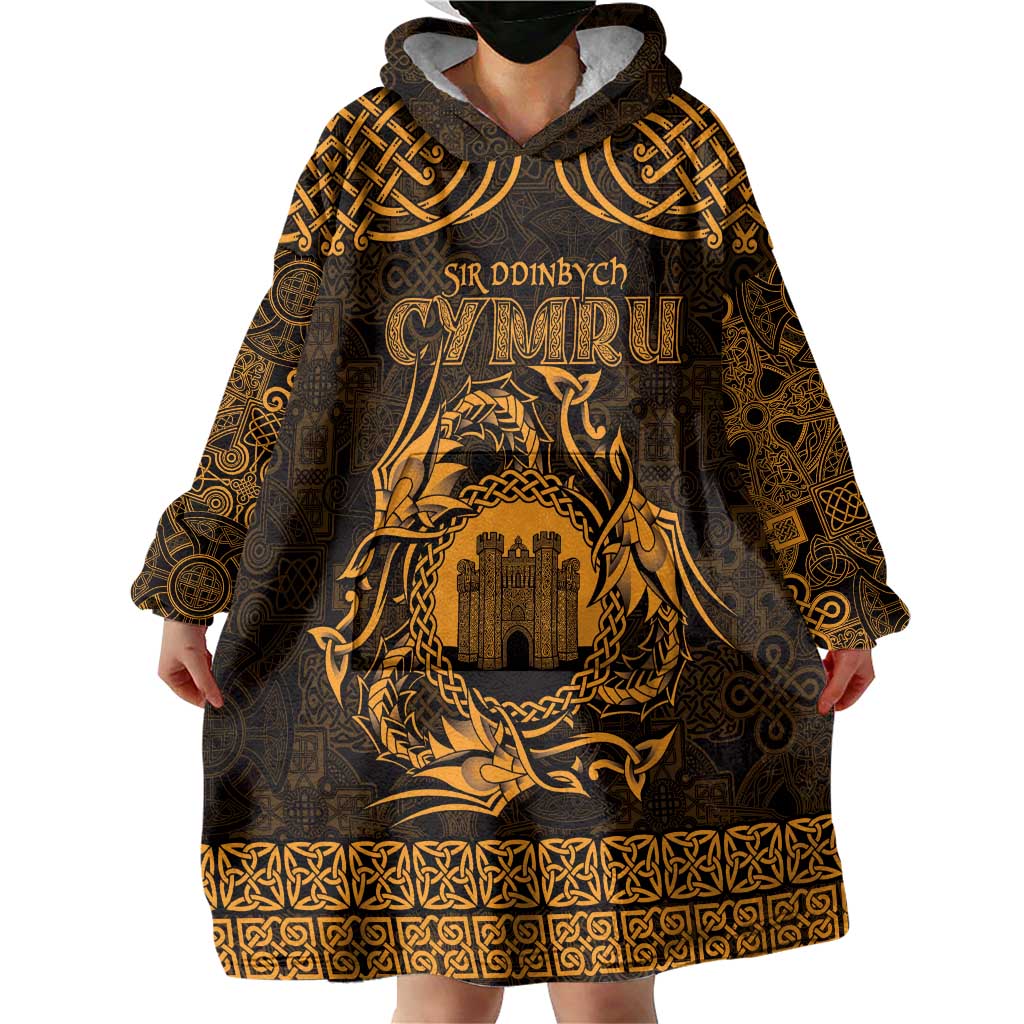 Personalized Denbighshire Sir Ddinbych Wearable Blanket Hoodie Gold Gatehouse Denbigh Castle Celtic-inspired - Wonder Print Shop