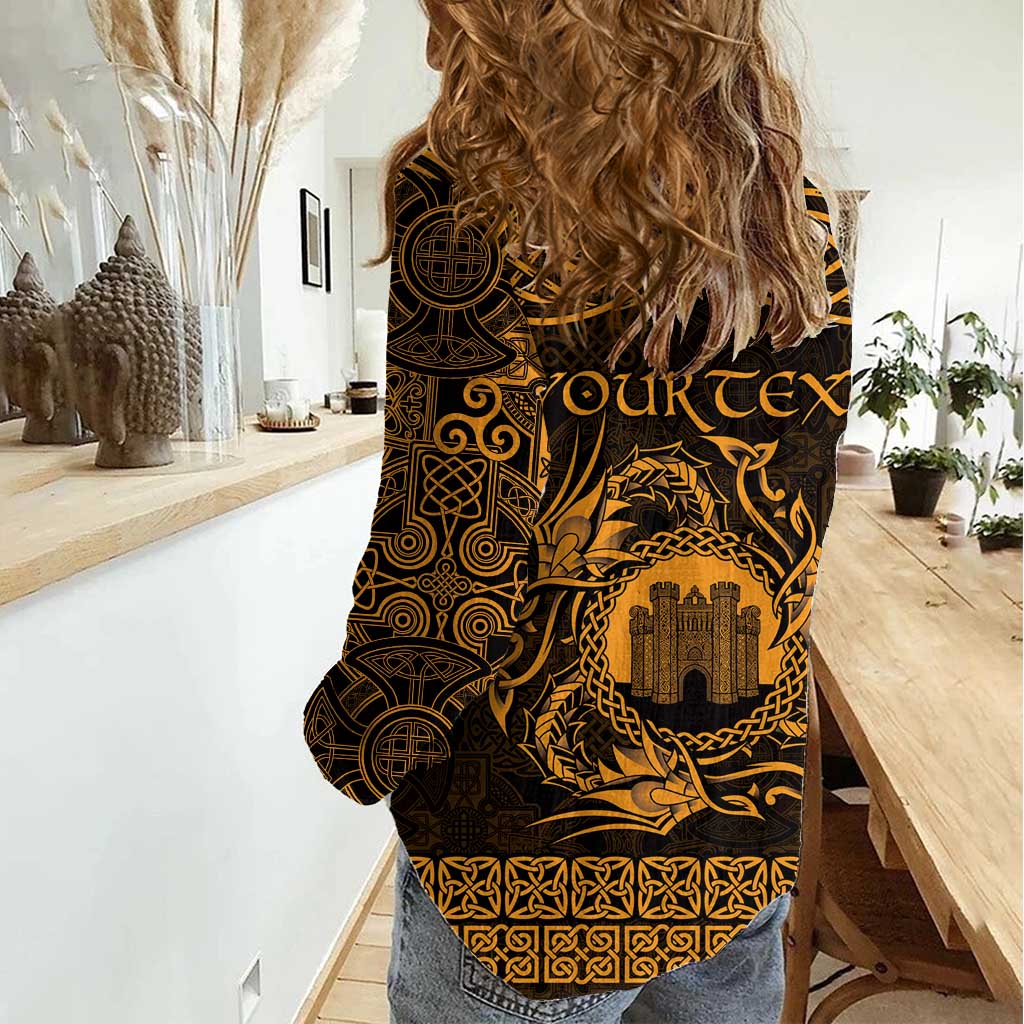 Personalized Denbighshire Sir Ddinbych Women Casual Shirt Gold Gatehouse Denbigh Castle Celtic-inspired - Wonder Print Shop