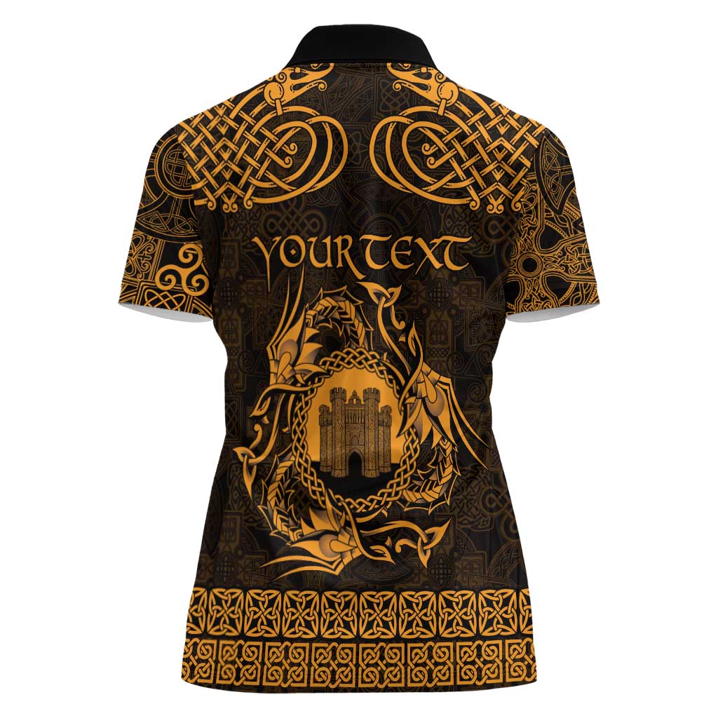 Personalized Denbighshire Sir Ddinbych Women Polo Shirt Gold Gatehouse Denbigh Castle Celtic-inspired - Wonder Print Shop