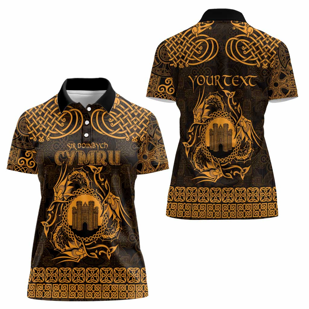 Personalized Denbighshire Sir Ddinbych Women Polo Shirt Gold Gatehouse Denbigh Castle Celtic-inspired - Wonder Print Shop