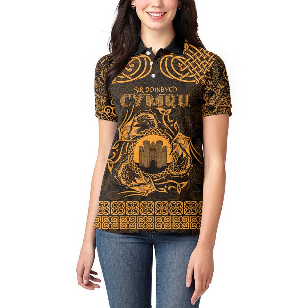 Personalized Denbighshire Sir Ddinbych Women Polo Shirt Gold Gatehouse Denbigh Castle Celtic-inspired - Wonder Print Shop