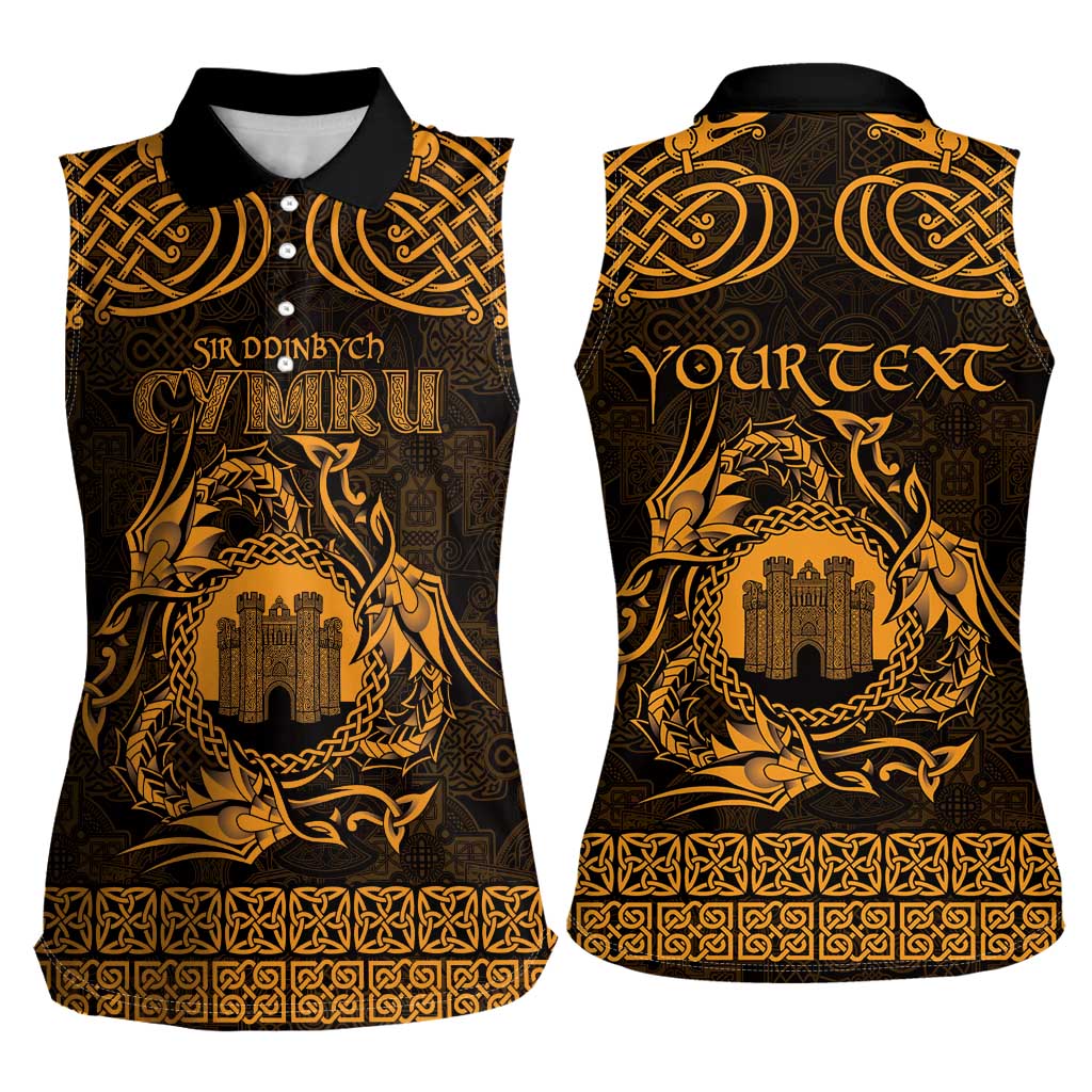 Personalized Denbighshire Sir Ddinbych Women Sleeveless Polo Shirt Gold Gatehouse Denbigh Castle Celtic-inspired - Wonder Print Shop