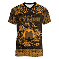 Personalized Denbighshire Sir Ddinbych Women V-Neck T-Shirt Gold Gatehouse Denbigh Castle Celtic-inspired - Wonder Print Shop