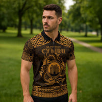 Personalized Denbighshire Sir Ddinbych Zipper Polo Shirt Gold Gatehouse Denbigh Castle Celtic-inspired - Wonder Print Shop