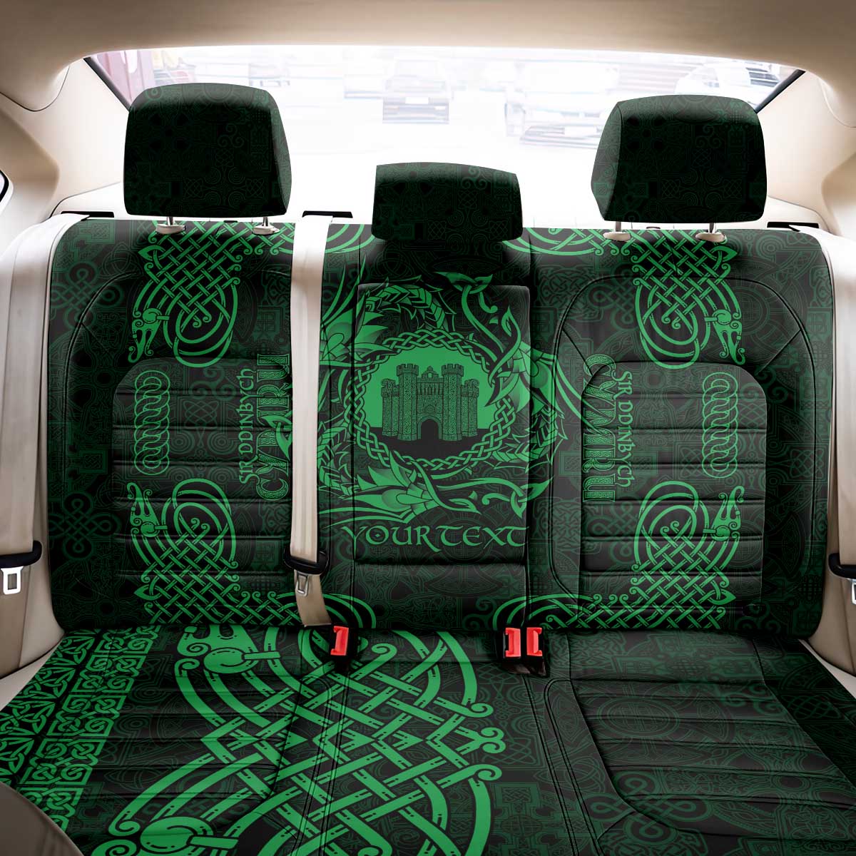 Personalized Denbighshire Sir Ddinbych Back Car Seat Cover Green Gatehouse Denbigh Castle Celtic-inspired - Wonder Print Shop