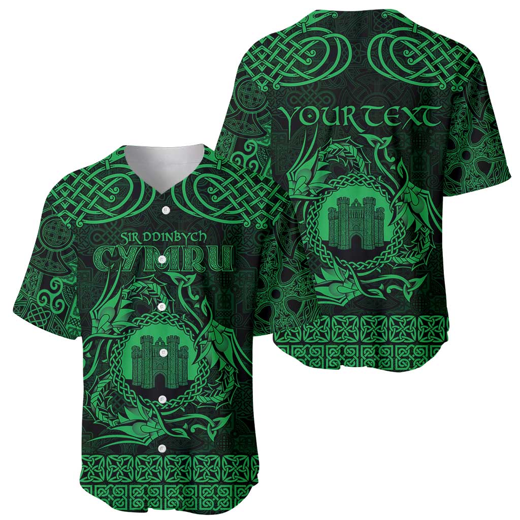 Personalized Denbighshire Sir Ddinbych Baseball Jersey Green Gatehouse Denbigh Castle Celtic-inspired - Wonder Print Shop