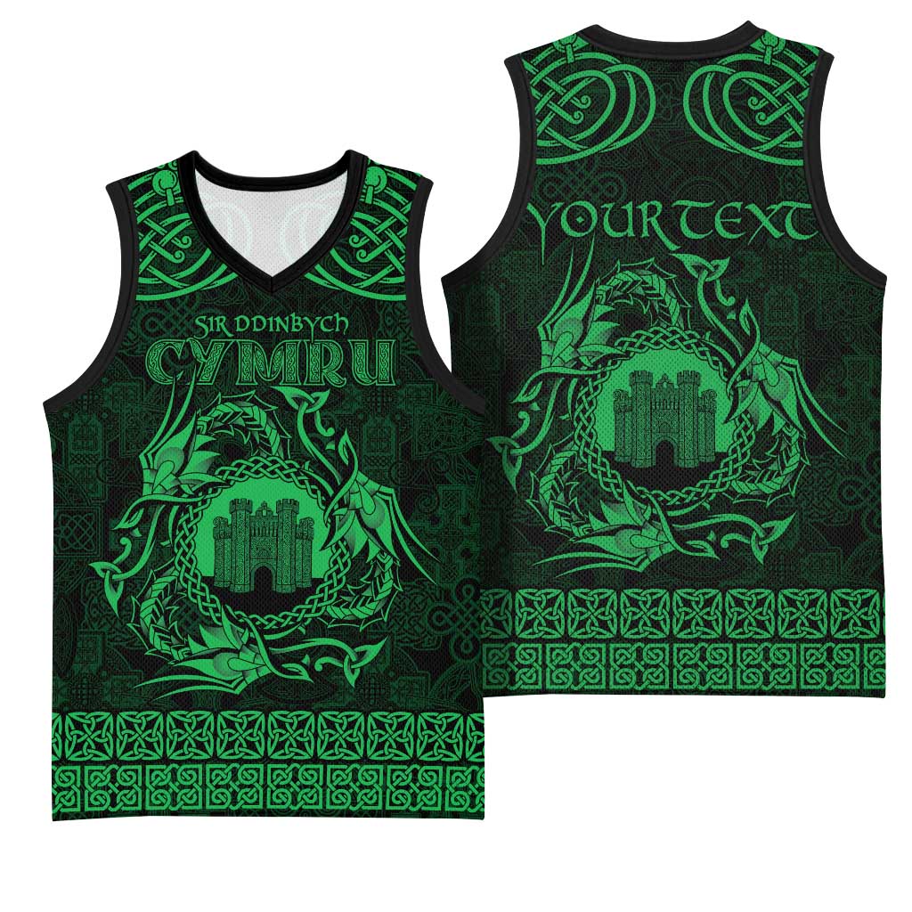 Personalized Denbighshire Sir Ddinbych Basketball Jersey Green Gatehouse Denbigh Castle Celtic-inspired - Wonder Print Shop