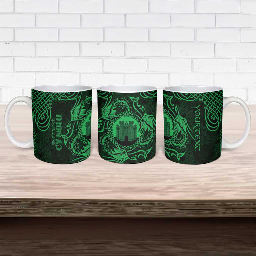 Personalized Denbighshire Sir Ddinbych Ceramic Mug Green Gatehouse Denbigh Castle Celtic-inspired - Wonder Print Shop