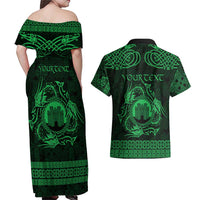 Personalized Denbighshire Sir Ddinbych Couples Matching Off Shoulder Maxi Dress and Hawaiian Shirt Green Gatehouse Denbigh Castle Celtic-inspired - Wonder Print Shop
