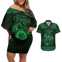 Personalized Denbighshire Sir Ddinbych Couples Matching Off Shoulder Short Dress and Hawaiian Shirt Green Gatehouse Denbigh Castle Celtic-inspired - Wonder Print Shop